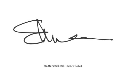 Signature Vector. hand drawn Autograph. Written black signature isolated on white background. Handwritten autograph. Handwriting Signature by pen. Writing sign sketch. Scrawl signature illustration.