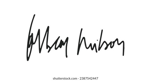 Signature Vector. hand drawn Autograph. Written black signature isolated on white background. Handwritten autograph. Handwriting Signature by pen. Writing sign sketch. Scrawl signature illustration.