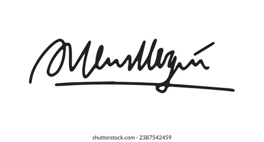 Signature Vector. hand drawn Autograph. Written black signature isolated on white background. Handwritten autograph. Handwriting Signature by pen. Writing sign sketch. Scrawl signature illustration.
