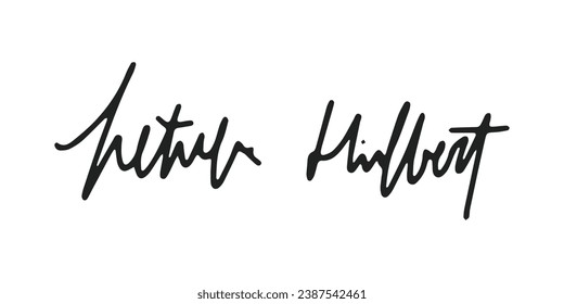 Signature Vector. hand drawn Autograph. Written black signature isolated on white background. Handwritten autograph. Handwriting Signature by pen. Writing sign sketch. Scrawl signature illustration.