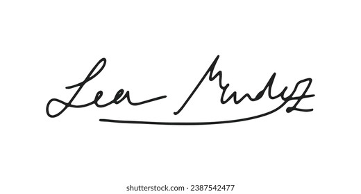 Signature Vector. hand drawn Autograph. Written black signature isolated on white background. Handwritten autograph. Handwriting Signature by pen. Writing sign sketch. Scrawl signature illustration.