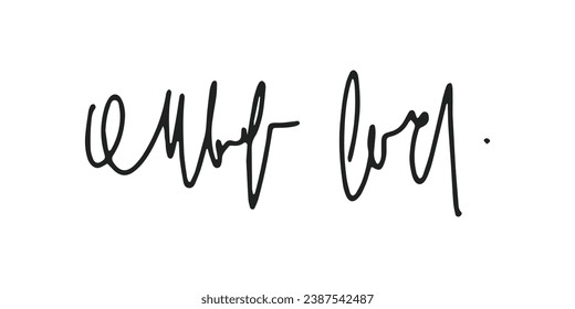 Signature Vector. hand drawn Autograph. Written black signature isolated on white background. Handwritten autograph. Handwriting Signature by pen. Writing sign sketch. Scrawl signature illustration.
