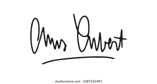 Signature Vector. hand drawn Autograph. Written black signature isolated on white background. Handwritten autograph. Handwriting Signature by pen. Writing sign sketch. Scrawl signature illustration.