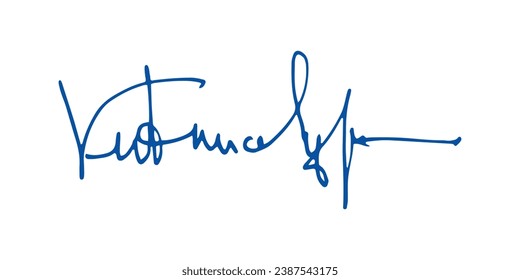 Signature Vector. hand drawn Autograph. Written blue signature isolated on white background. Handwritten autograph. Handwriting Signature by pen. Writing sign sketch. Scrawl signature illustration.