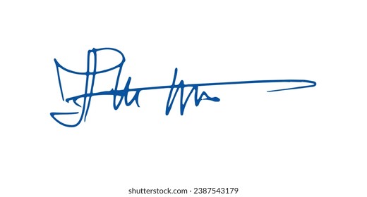 Signature Vector. hand drawn Autograph. Written blue signature isolated on white background. Handwritten autograph. Handwriting Signature by pen. Writing sign sketch. Scrawl signature illustration.