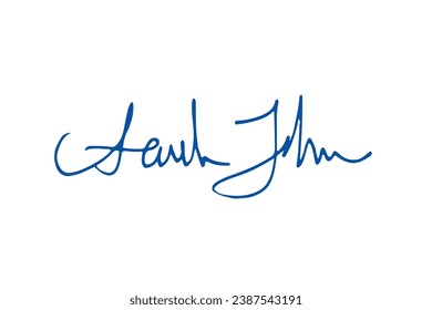 Signature Vector. hand drawn Autograph. Written blue signature isolated on white background. Handwritten autograph. Handwriting Signature by pen. Writing sign sketch. Scrawl signature illustration.