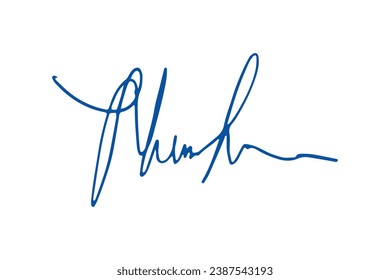 Signature Vector. hand drawn Autograph. Written blue signature isolated on white background. Handwritten autograph. Handwriting Signature by pen. Writing sign sketch. Scrawl signature illustration.