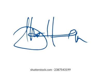 Signature Vector. hand drawn Autograph. Written blue signature isolated on white background. Handwritten autograph. Handwriting Signature by pen. Writing sign sketch. Scrawl signature illustration.