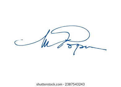 Signature Vector. hand drawn Autograph. Written blue signature isolated on white background. Handwritten autograph. Handwriting Signature by pen. Writing sign sketch. Scrawl signature illustration.