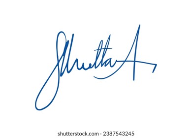 Signature Vector. hand drawn Autograph. Written blue signature isolated on white background. Handwritten autograph. Handwriting Signature by pen. Writing sign sketch. Scrawl signature illustration.