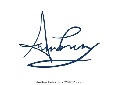 Signature Vector. hand drawn Autograph. Written blue signature isolated on white background. Handwritten autograph. Handwriting Signature by pen. Writing sign sketch. Scrawl signature illustration.