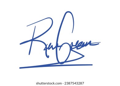 Signature Vector. hand drawn Autograph. Written blue signature isolated on white background. Handwritten autograph. Handwriting Signature by pen. Writing sign sketch. Scrawl signature illustration.