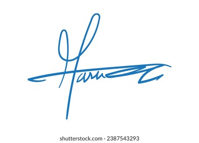 Signature Vector. hand drawn Autograph. Written blue signature isolated on white background. Handwritten autograph. Handwriting Signature by pen. Writing sign sketch. Scrawl signature illustration.