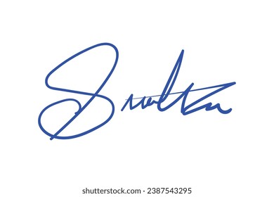 Signature Vector. hand drawn Autograph. Written blue signature isolated on white background. Handwritten autograph. Handwriting Signature by pen. Writing sign sketch. Scrawl signature illustration.
