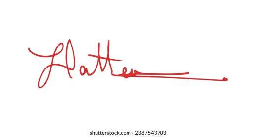 Signature Vector. hand drawn Autograph. Written red signature isolated on white background. Handwritten autograph. Handwriting Signature by red pen. Writing sign sketch. Scrawl signature illustration.