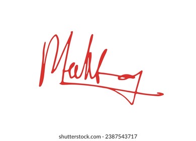 Signature Vector. hand drawn Autograph. Written red signature isolated on white background. Handwritten autograph. Handwriting Signature by red pen. Writing sign sketch. Scrawl signature illustration.