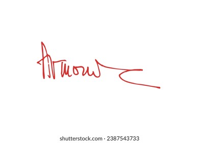 Signature Vector. hand drawn Autograph. Written red signature isolated on white background. Handwritten autograph. Handwriting Signature by red pen. Writing sign sketch. Scrawl signature illustration.