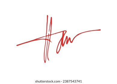 Signature Vector. hand drawn Autograph. Written red signature isolated on white background. Handwritten autograph. Handwriting Signature by red pen. Writing sign sketch. Scrawl signature illustration.