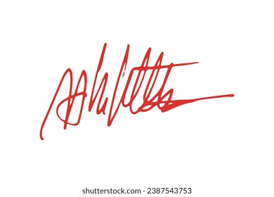 Signature Vector. hand drawn Autograph. Written red signature isolated on white background. Handwritten autograph. Handwriting Signature by red pen. Writing sign sketch. Scrawl signature illustration.