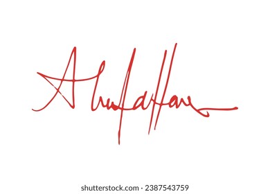 Signature Vector. hand drawn Autograph. Written red signature isolated on white background. Handwritten autograph. Handwriting Signature by red pen. Writing sign sketch. Scrawl signature illustration.