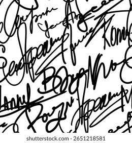 Signatures, autographs, vector seamless pattern