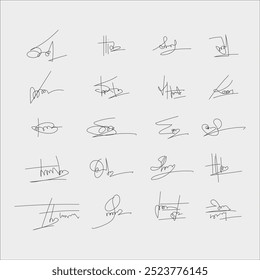 Firmas. Firma manuscrita para documentos electrónicos y Acuerdos. Autografo de estilo de caligrafía. doodle de firma, firma manuscrita. Colección de firmas de Vector autógrafo ficticio. Vector