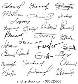 Signatures set fictitious contract signatures business autograph illustration