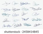 Signatures set. Fictitious handwritten signatures for signing documents on white background. 