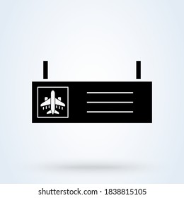 signboard, airport sign icon or logo. hanging airport signboard tourism travel concept. Airplane landing and take-off area warning vector illustration.
