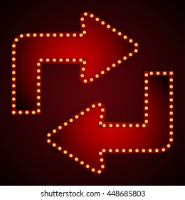 Signboard arrow for text with light bulbs. Vector illustration