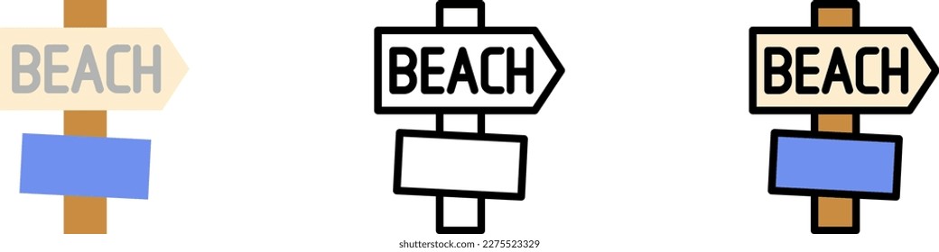 Signboard, beach vector icon in different styles. Line, color, filled outline