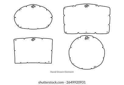 Signboard with black outline board. Black ink contour drawing. Front view. Vector flat graphic hand drawn illustration. Isolated object on white background. Isolated.