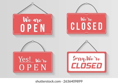 Signboard for cafe or market with rope label text symbol sale open tag we come store transparent board front design advertising isolated green concept