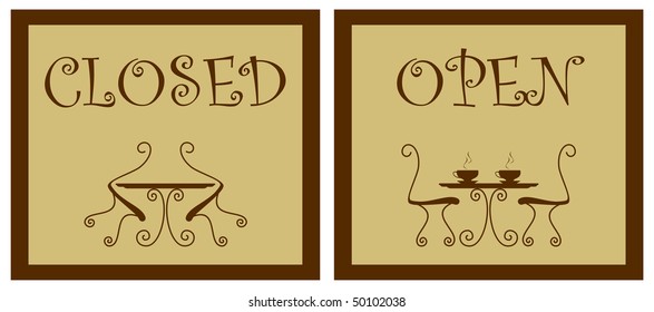 Signboard in cafe - open, closed