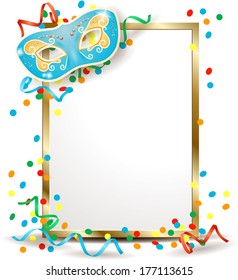 Signboard with carnival mask, vertical version. Vector