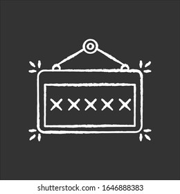 Signboard chalk white icon on black background. Night club, entertainment venue, commercial establishment door sign. Hanging board with informational message. Isolated vector chalkboard illustration