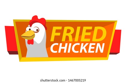 Signboard with chicken and stripes vector, isolated hen and inscription. Friend meat of chick, poultry dishes in eatery or diner, banner flat restaurant. Flat cartoon
