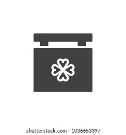 Signboard with clover vector icon. filled flat sign for mobile concept and web design. Saint Patricks Day simple solid icon. Symbol, logo illustration.