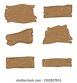 Signboard creation set. Build your own design. Wooden boards of different shapes and sizes. Cartoon style illustration - vector.