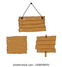 Signboard creation set. Build your own design. Wooden boards of different shapes and sizes. Cartoon style illustration - vector