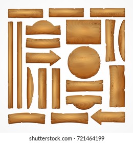 Signboard creation set.  Build your own design. Wooden boards of different shapes and sizes. Cartoon flat-style  illustration.
