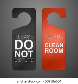 Signboard do not disturb hanging on open door in a hotel. Double-sided signs, empty sign for the door handle. Plates for the door handle.The label does not bother. Vector illustration