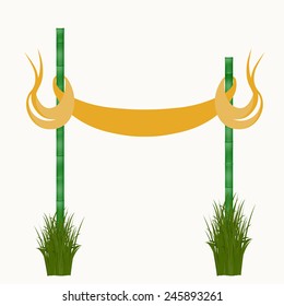 Signboard of the fabric and bamboo sticks. Vector illustration isolated on white background