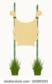 Signboard of the fabric and bamboo sticks. Vector illustration isolated on white background