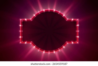 Signboard frame with light bulbs the bright background. Vector illustration