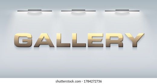 Signboard Gallery in the rays of illumination. Gallery Interior Editable Vector Illustration