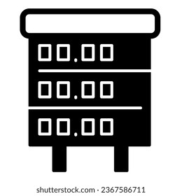 Cartel con gasolina, icono sólido de precios del combustible, concepto de la industria petrolera, señal del vector del precio del gas sobre fondo blanco, icono de estilo glifo para concepto móvil y diseño web. Gráficos vectoriales