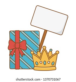 signboard with gift box and crown