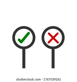 marca de verificación verde y marca X roja y error para comentarios