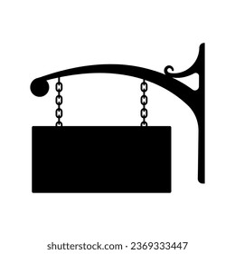 Signboard hanging on a chain icon. Black silhouette. Front side view. Vector simple flat graphic illustration. Isolated object on a white background. Isolate.